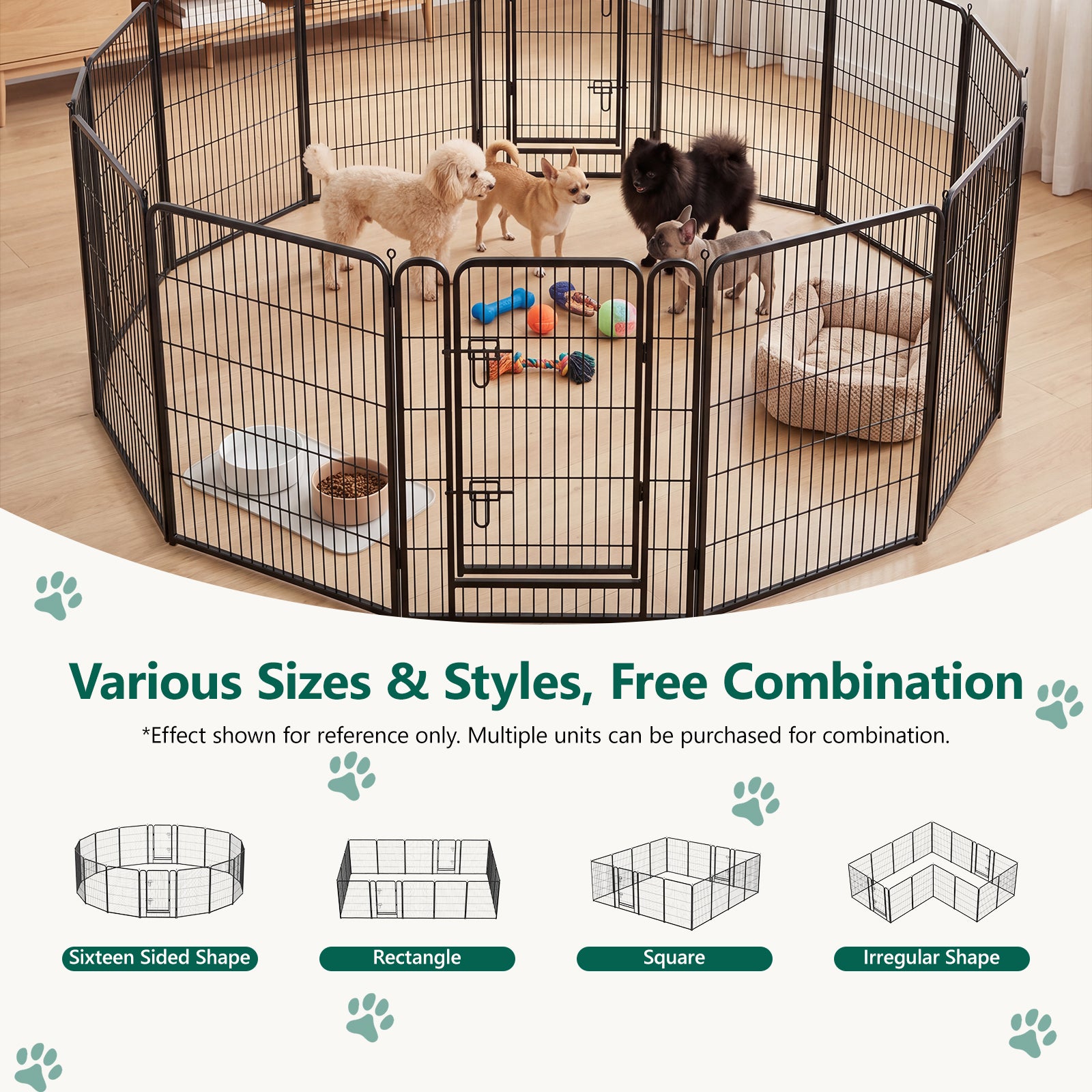 WASUHE Dog Playpen with Door, 24 Inch 8 Panel Foldable Metal Pet Fence, Indoor, Yard, RV Camping, Safe Play Area for Small and Puppy Dogs, Black