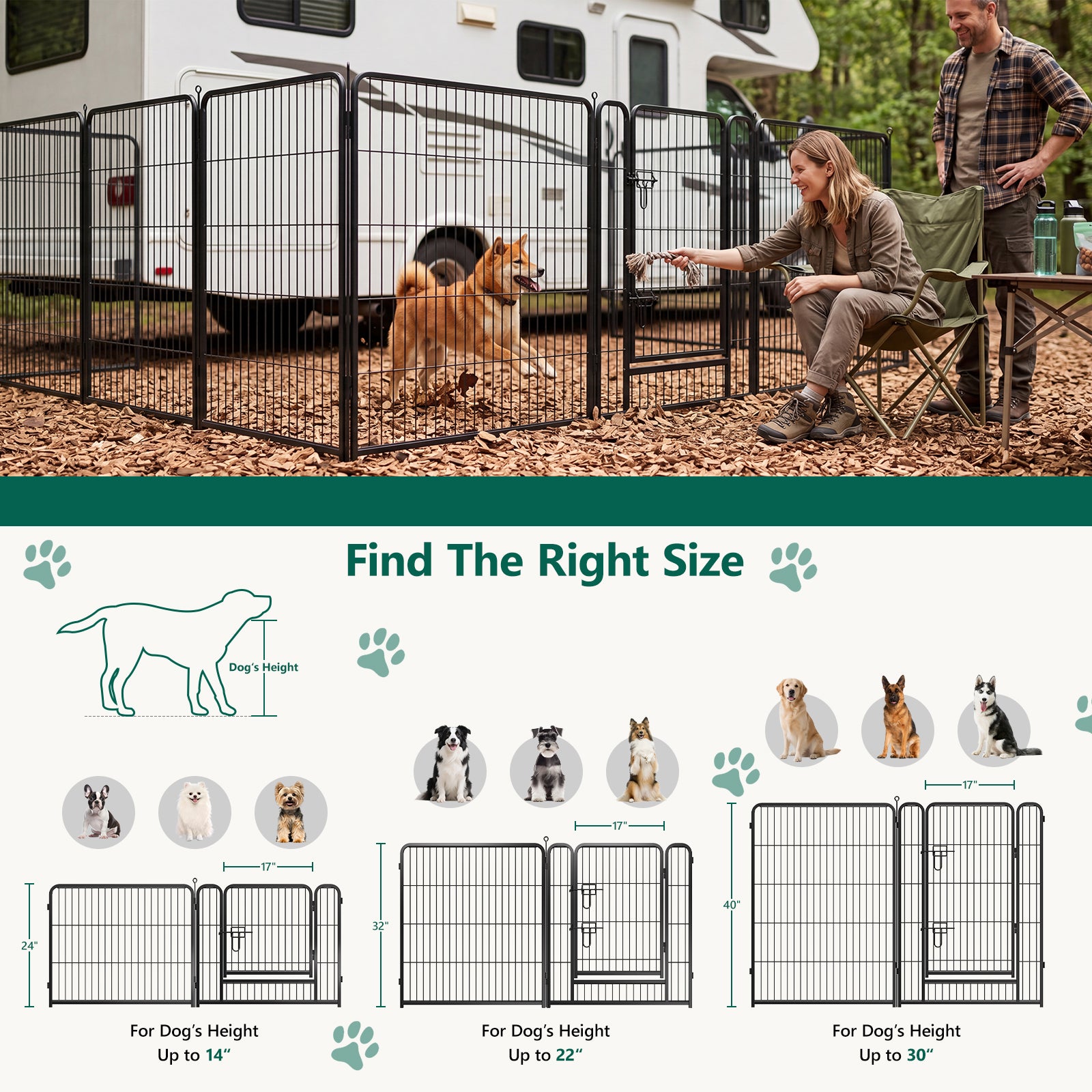 WASUHE Dog Playpen with Door, 24 Inch 8 Panel Foldable Metal Pet Fence, Indoor, Yard, RV Camping, Safe Play Area for Small and Puppy Dogs, Black