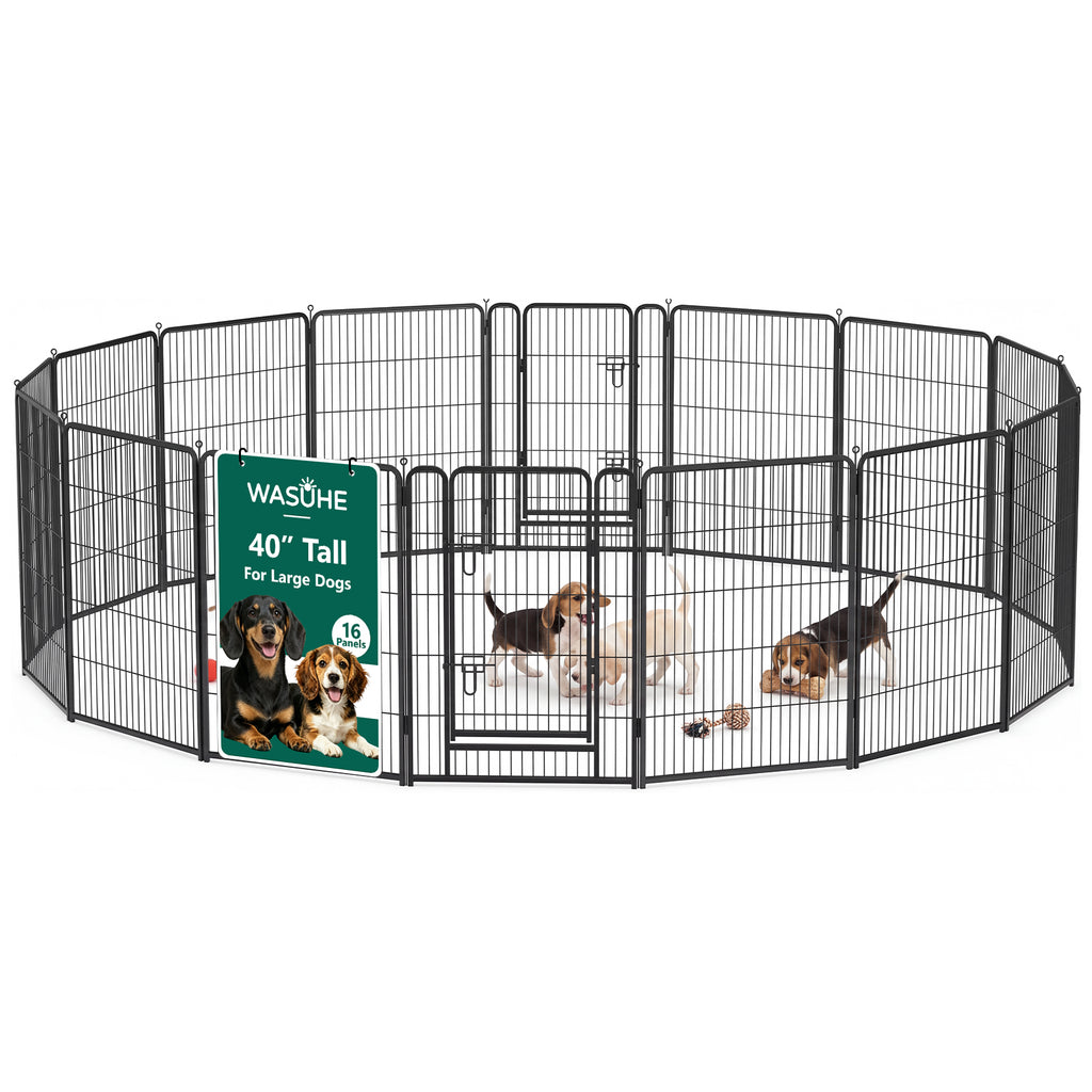 WASUHE Dog Playpen with Door, 24 Inch 8 Panel Foldable Metal Pet Fence, Indoor, Yard, RV Camping, Safe Play Area for Small and Puppy Dogs, Black