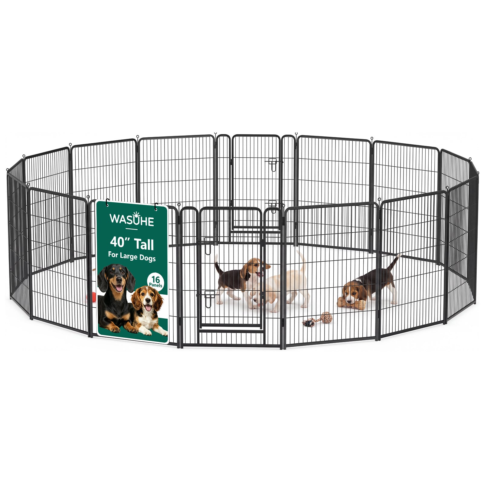 WASUHE Dog Playpen with Door, 24 Inch 8 Panel Foldable Metal Pet Fence, Indoor, Yard, RV Camping, Safe Play Area for Small and Puppy Dogs, Black