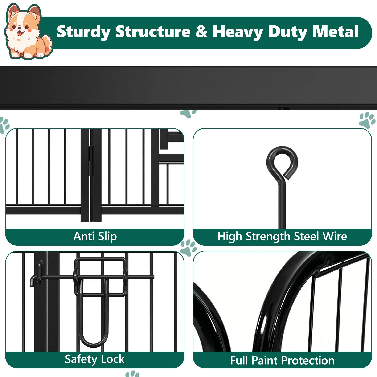 8 Panels Metal Dog Playpen, 40" Height Dog Fence Exercise Pen with Doors for Large Medium Small Dogs Rabbits Cats, Foldable Pet Puppy Playpen for Indoor & Outdoor Yard