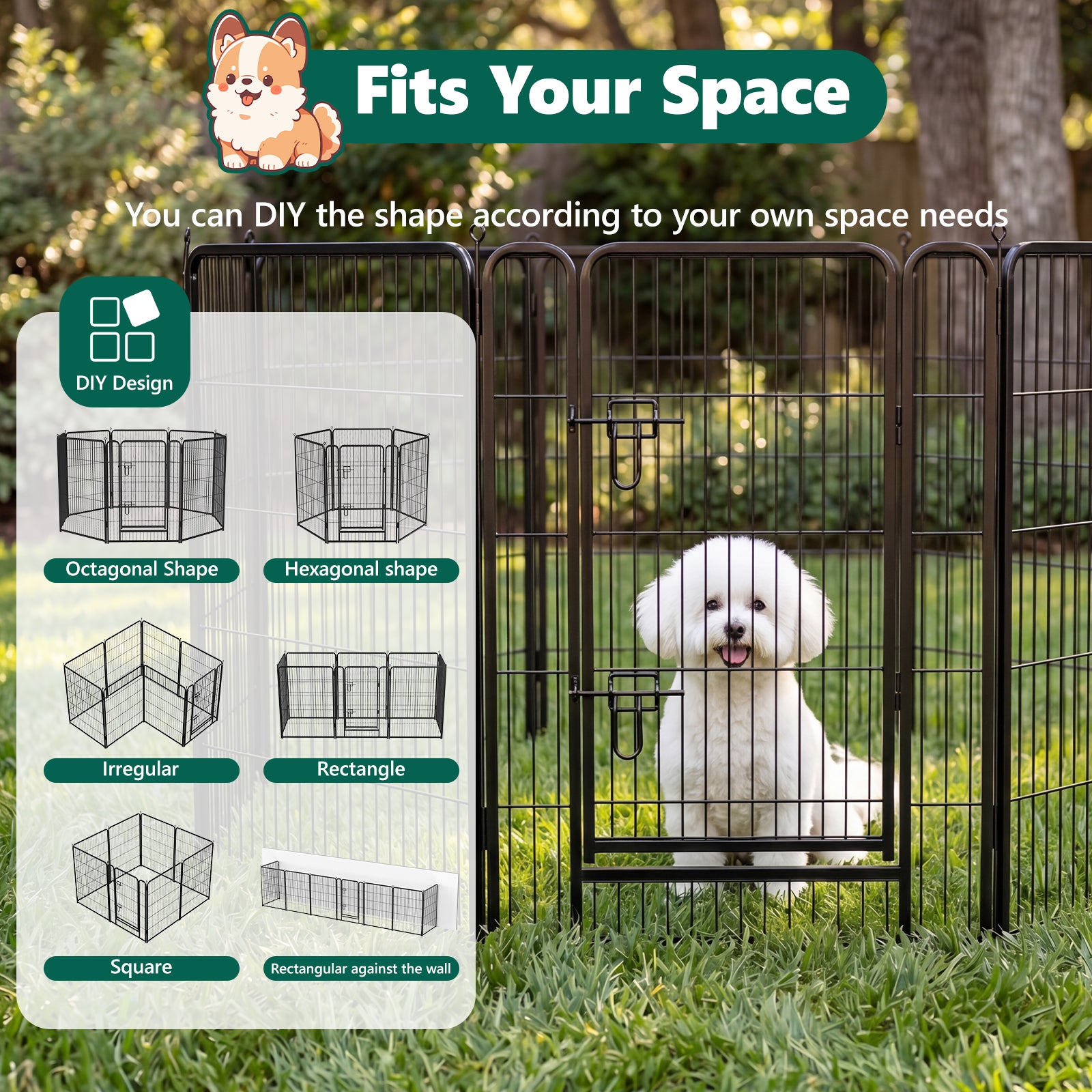 8 Panels Metal Dog Playpen, 40" Height Dog Fence Exercise Pen with Doors for Large Medium Small Dogs Rabbits Cats, Foldable Pet Puppy Playpen for Indoor & Outdoor Yard