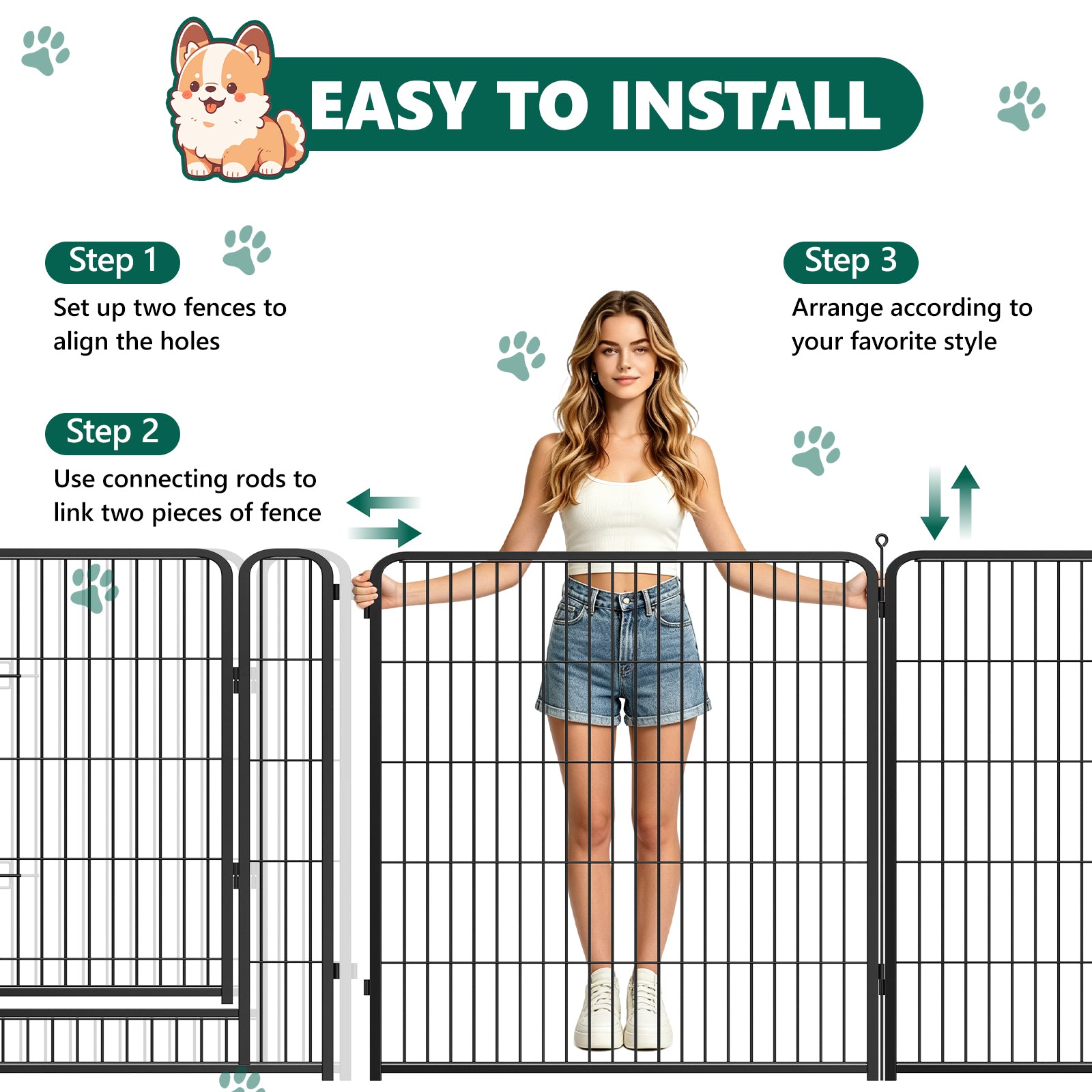 8 Panels Metal Dog Playpen, 40" Height Dog Fence Exercise Pen with Doors for Large Medium Small Dogs Rabbits Cats, Foldable Pet Puppy Playpen for Indoor & Outdoor Yard