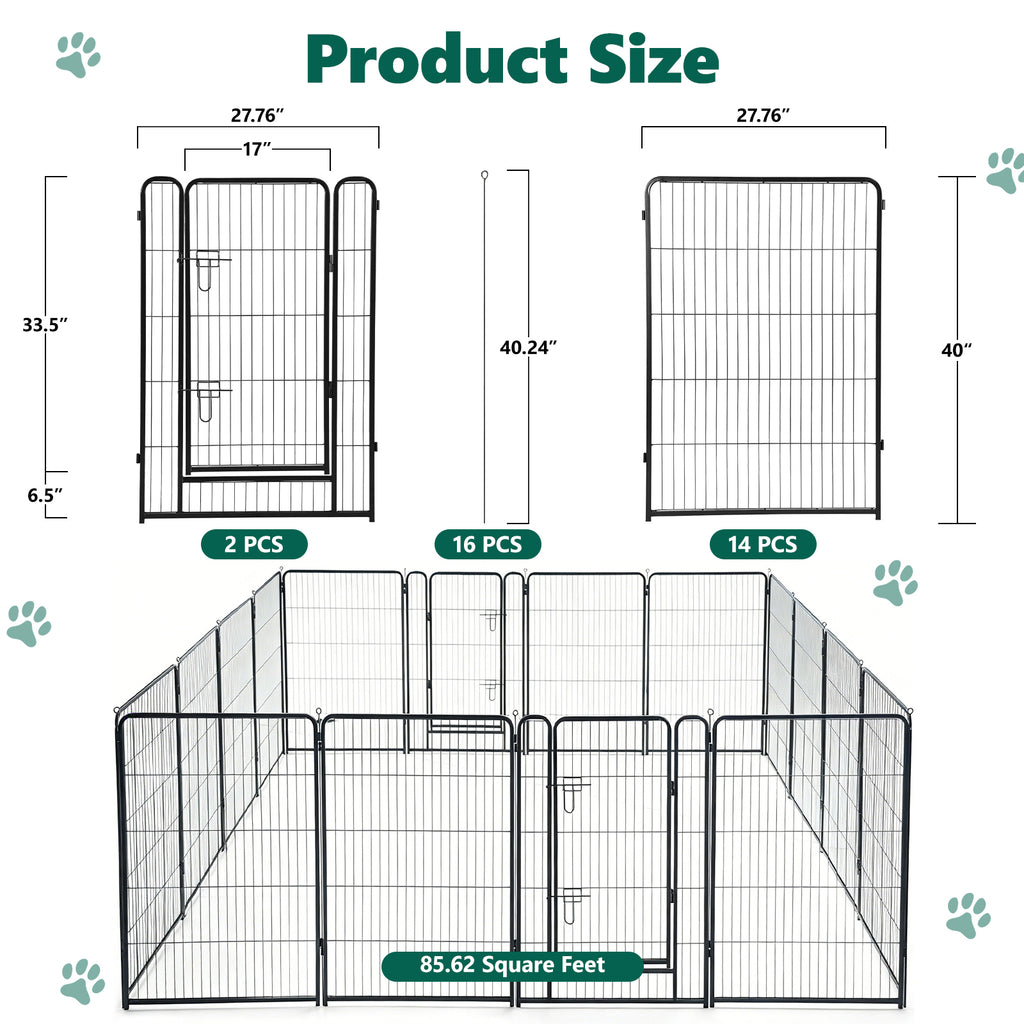 16 Panels Metal Dog Playpen, 40" Height Dog Fence Exercise Pen with Doors for Large Medium Small Dogs Rabbits Cats, Foldable Pet Puppy Playpen for Indoor & Outdoor Yard