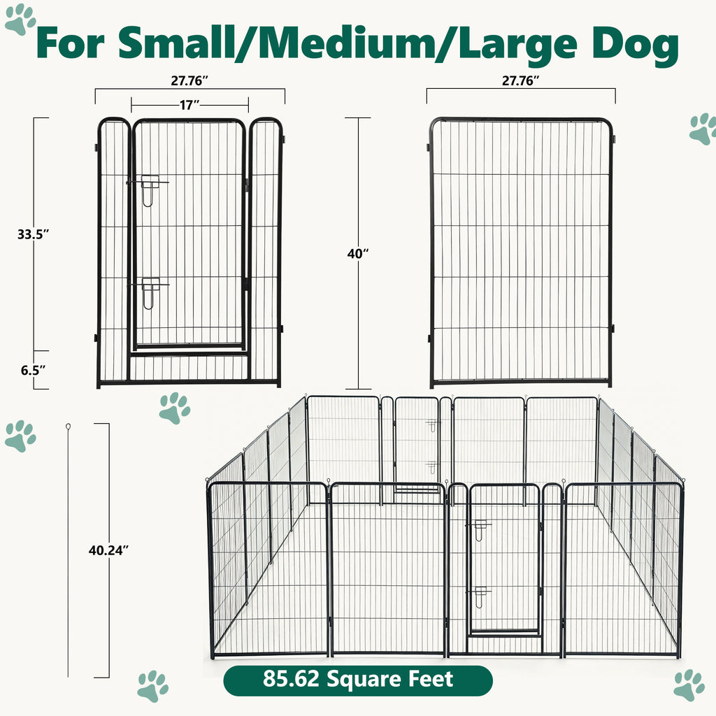16 Panels Metal Dog Playpen, 40" Height Dog Fence Exercise Pen with Doors for Large Medium Small Dogs Rabbits Cats, Foldable Pet Puppy Playpen for Indoor & Outdoor Yard