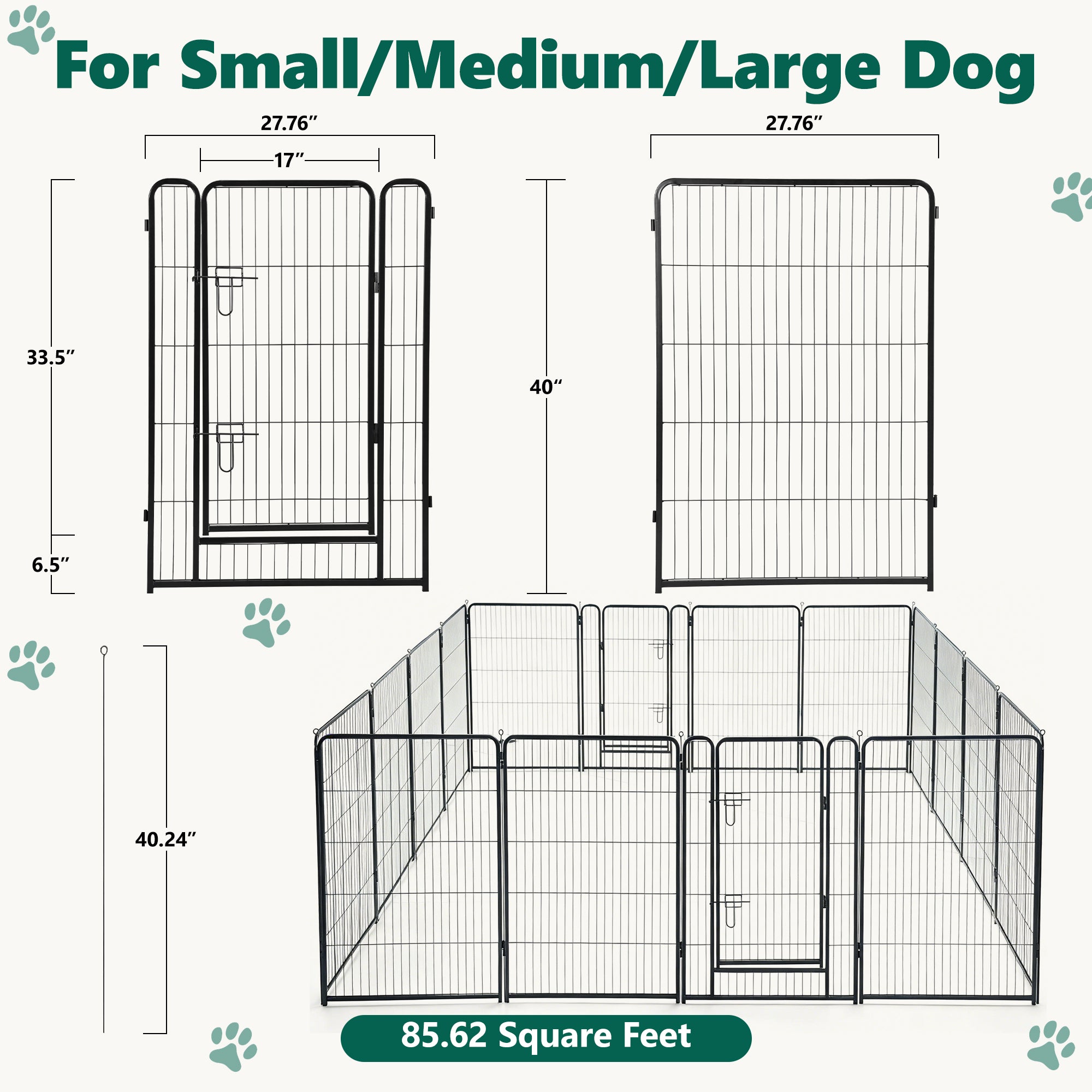 16 Panels Metal Dog Playpen, 40" Height Dog Fence Exercise Pen with Doors for Large Medium Small Dogs Rabbits Cats, Foldable Pet Puppy Playpen for Indoor & Outdoor Yard