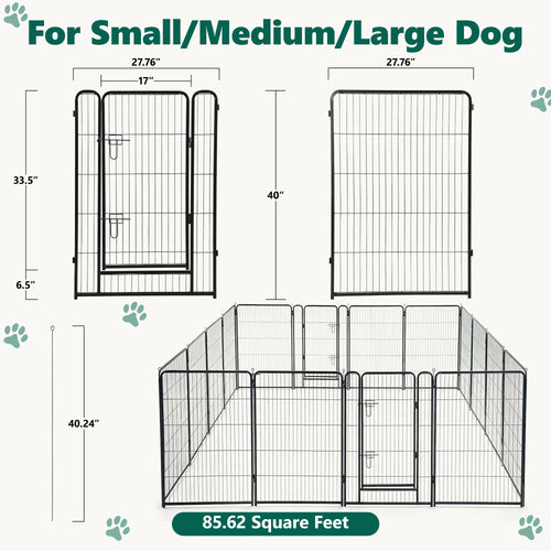 16 Panels Metal Dog Playpen, 40" Height Dog Fence Exercise Pen with Doors for Large Medium Small Dogs Rabbits Cats, Foldable Pet Puppy Playpen for Indoor & Outdoor Yard