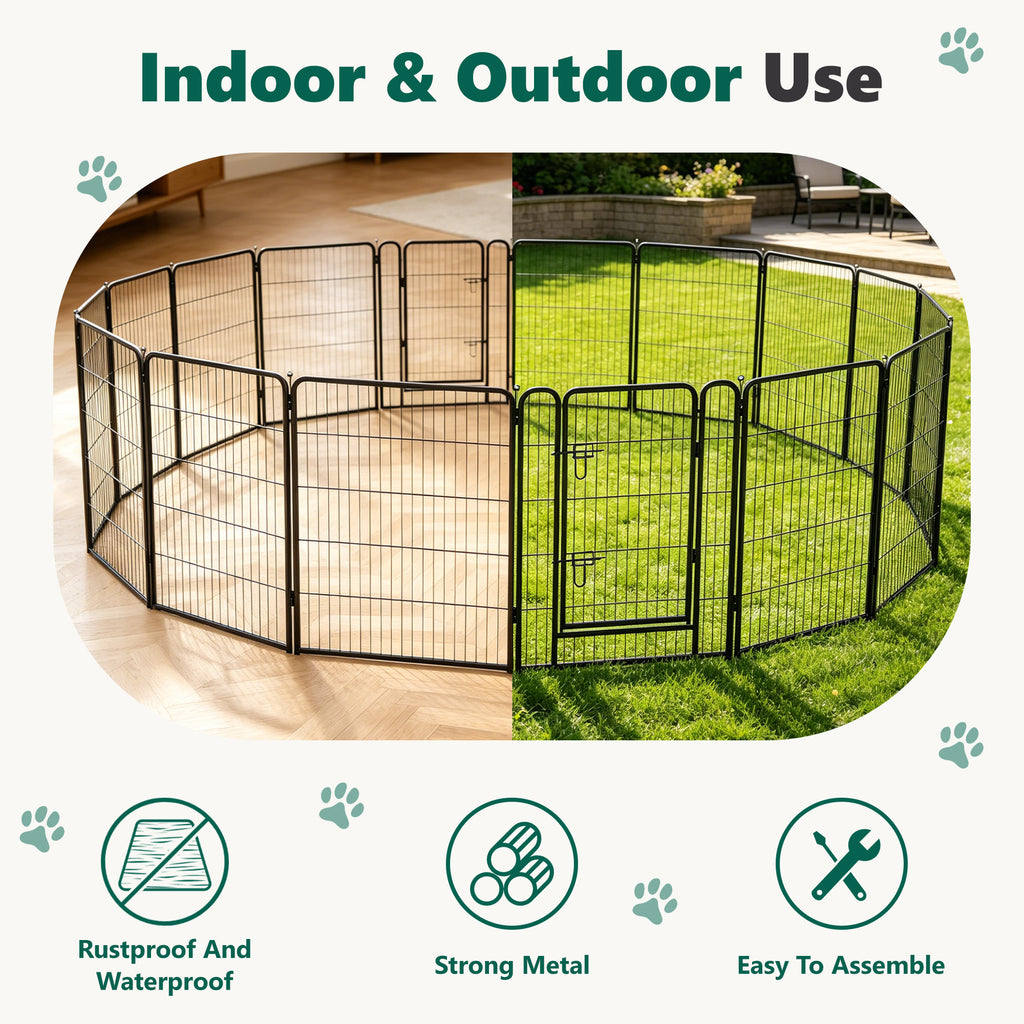 16 Panels Metal Dog Playpen, 40" Height Dog Fence Exercise Pen with Doors for Large Medium Small Dogs Rabbits Cats, Foldable Pet Puppy Playpen for Indoor & Outdoor Yard