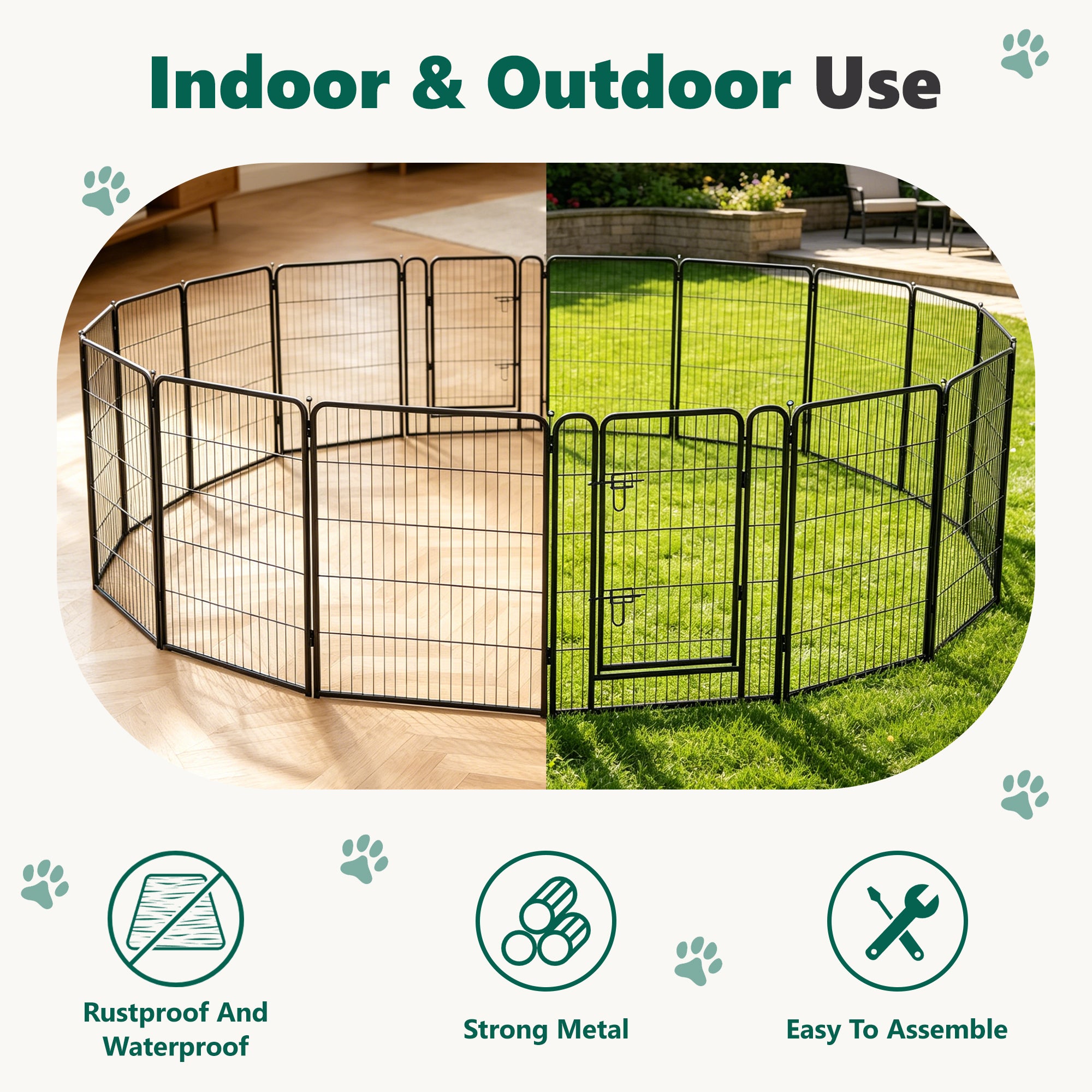 16 Panels Metal Dog Playpen, 40" Height Dog Fence Exercise Pen with Doors for Large Medium Small Dogs Rabbits Cats, Foldable Pet Puppy Playpen for Indoor & Outdoor Yard