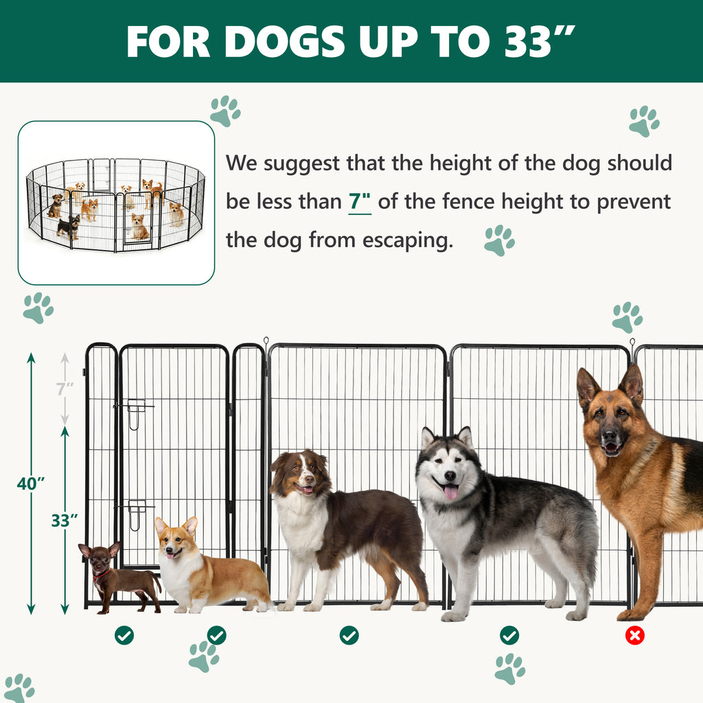 16 Panels Metal Dog Playpen, 40" Height Dog Fence Exercise Pen with Doors for Large Medium Small Dogs Rabbits Cats, Foldable Pet Puppy Playpen for Indoor & Outdoor Yard