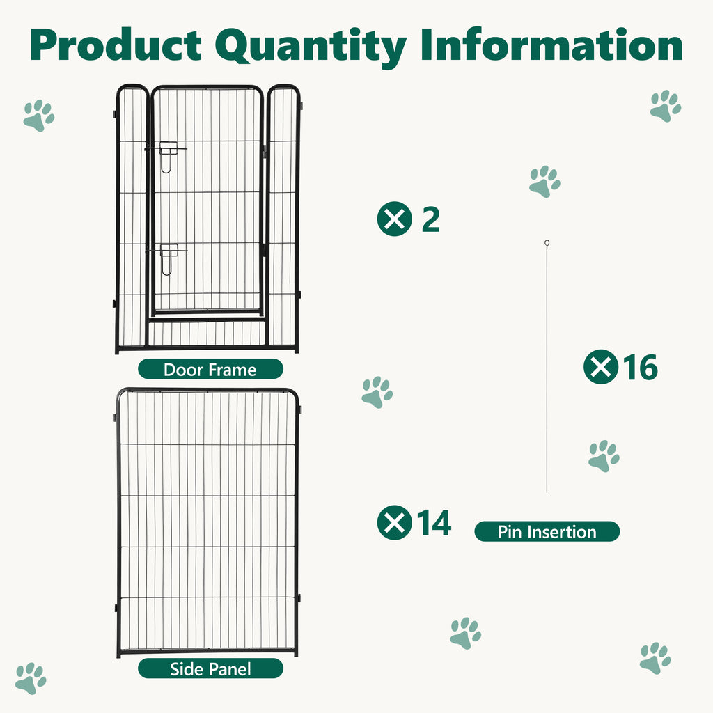 16 Panels Metal Dog Playpen, 40" Height Dog Fence Exercise Pen with Doors for Large Medium Small Dogs Rabbits Cats, Foldable Pet Puppy Playpen for Indoor & Outdoor Yard