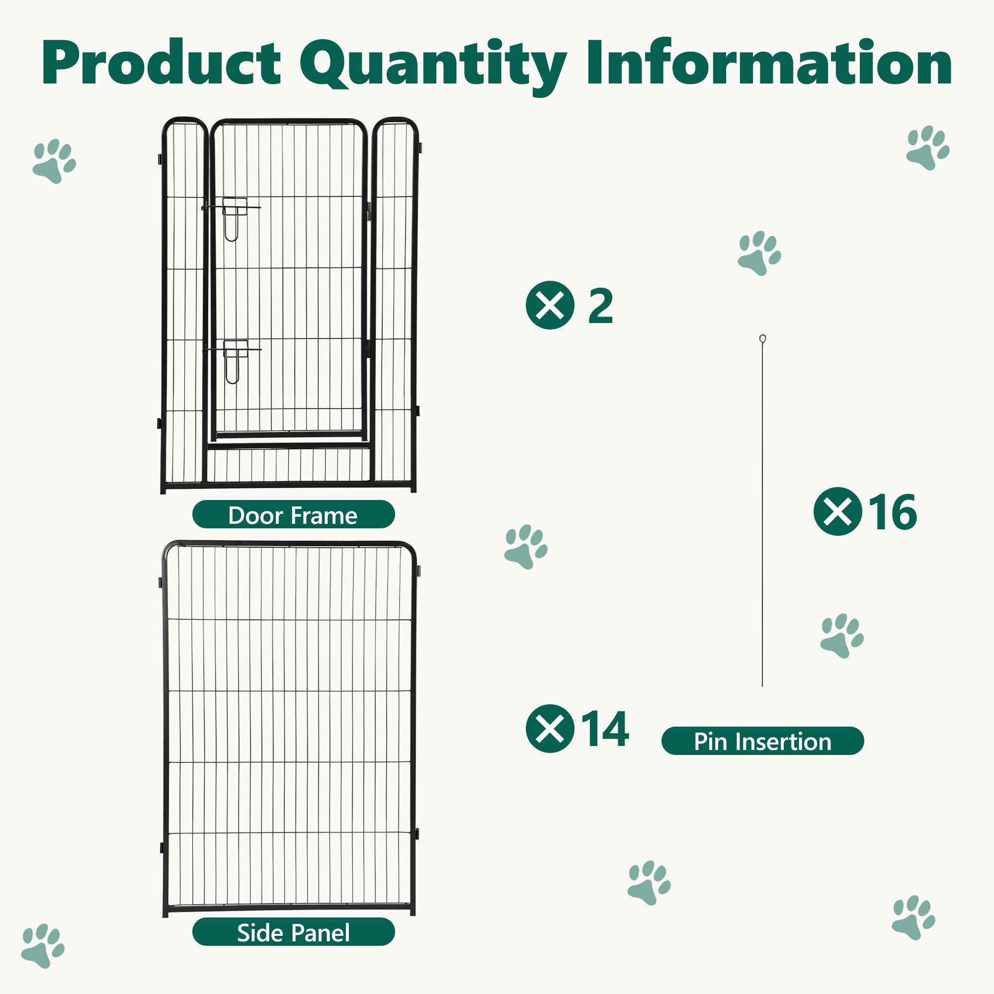 16 Panels Metal Dog Playpen, 40" Height Dog Fence Exercise Pen with Doors for Large Medium Small Dogs Rabbits Cats, Foldable Pet Puppy Playpen for Indoor & Outdoor Yard