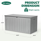 HaiNova 100 Gallon Outdoor Storage Resin Deck Box, Lockable Patio Outdoor Storage Box for Furniture, Garden Tools and Tools Storage, Waterproof, Gray