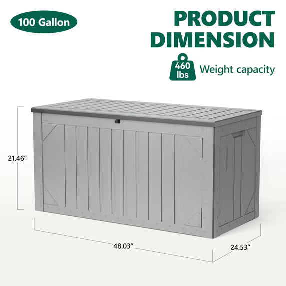 HaiNova 100 Gallon Outdoor Storage Resin Deck Box, Lockable Patio Outdoor Storage Box for Furniture, Garden Tools and Tools Storage, Waterproof, Gray