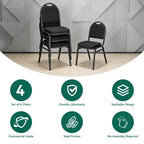 HaiNova Dome Back Stack Chair 4 Pack, with Black Vinyl Seat and Back, 500-lb Weight Capacity, Black Steel Frame, for Banquets, Weddings, Black