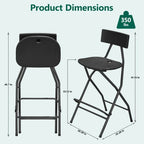 WLLJOY Black Folding Bar Stool with Backrest, Blow-molded/Metal Frame, Durable and Sturdy Folding Chair for Indoor/Outdoor Kitchen Shop Cafe