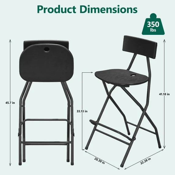 WLLJOY Black Folding Bar Stool with Backrest, Blow-molded/Metal Frame, Durable and Sturdy Folding Chair for Indoor/Outdoor Kitchen Shop Cafe