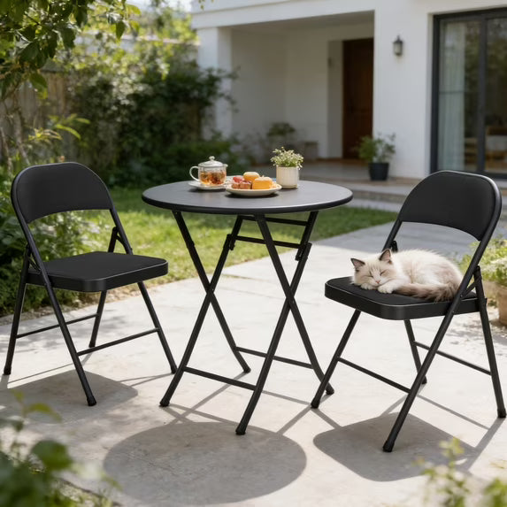 HaiCube 4-Pack Fabric Folding Chairs, Padded Seat & Back, Heavy Duty Metal Frame, Portable Foldable Chairs for Home, Party & Events, Black