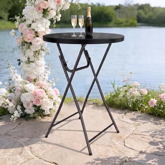 HaiNova 32in Folding Round High Top Table, Cocktail Table, with Removable Legs, Tall Bistro Foldable Bar Height Table for Parties, Patio, Black