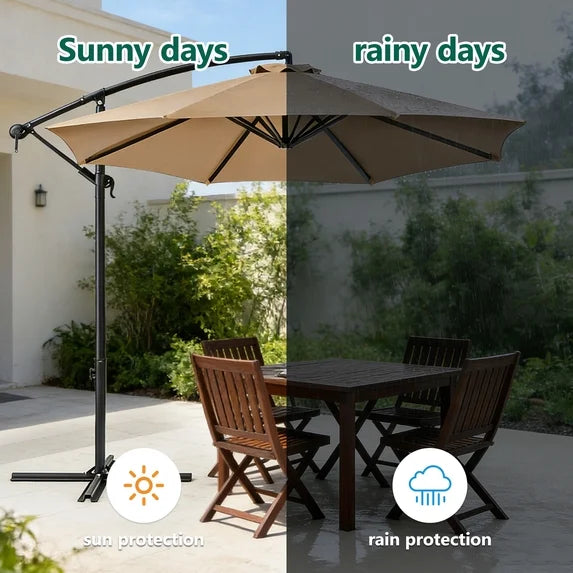 HaiNova 10 ft Offset Patio Umbrella With Base Included ,All-Weather UV Protection Cantilever Umbrella Suitable For Garden, Backyard and Beach, Khaki