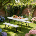 WASUHE 38" Outdoor Picnic Table Set, Heavy Duty All Weather Plastic Table Set for Small Spaces, Patio & Garden, Party, Compact