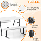 HAIMULI 38.2 Inch Picnic Table with 2 Benches, Durable All-Weather Steel Frame, Stable & Easy to Clean, Portable Camping Table and Chairs for Outdoor & Indoor Use