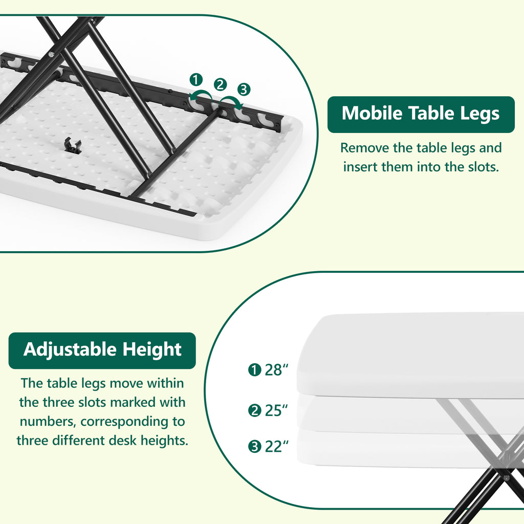 HAIMULI 30 Inch Folding Table TV Tray, Portable Adjustable Height, X-shaped Frame Portable Work Table, Utility Foldable Desk for Small Spaces, Laptop & Couch, Camping, Pink