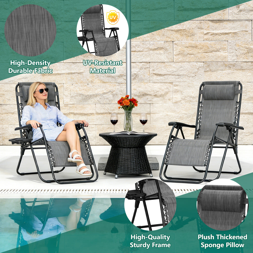 Zero Gravity Chair Set of 2 with Cup Holder & Removable Pillows, Adjustable Reclining Outdoor Patio Folding Chairs, Portable Lounge Chair for Poolside, Lawn, Beach, Camping