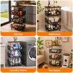 Fruit Basket Vegetable Storage Cart with Wooden Lid for Kitchen, 4-Tier Stackable Wire Fruit Organizer Stand on Wheel, Storage Stand for Vegetables, Snacks, Berverage