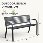 HAIMULI Anti-Rust Metal Bench Garden Bench with Back, All Weather Resistant Porch Benches for Outdoor Cast Iron Steel Frame Chair Waterproof, Black, 500 lbs