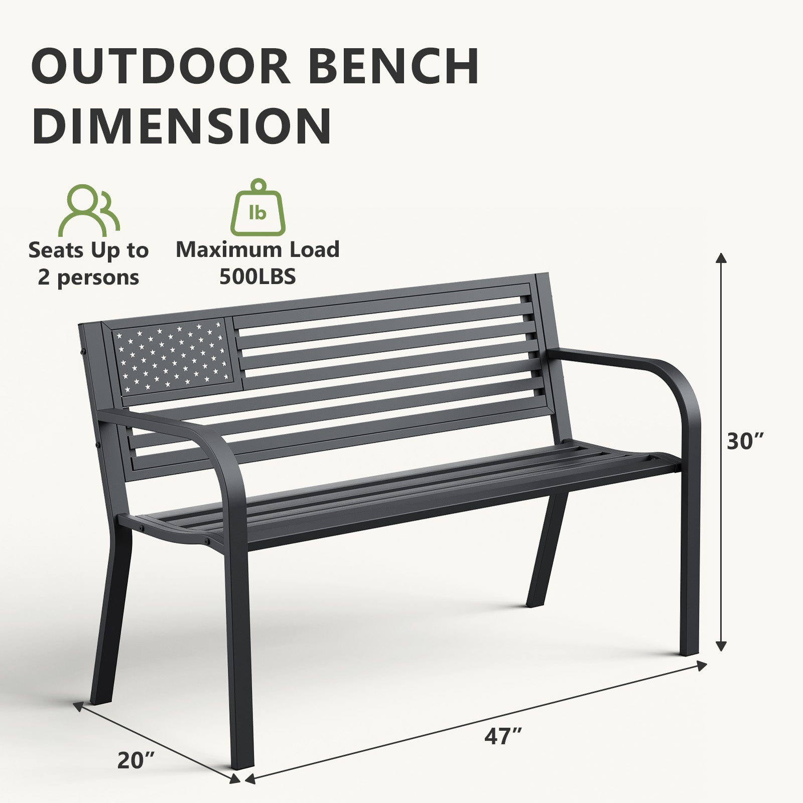 HAIMULI Anti-Rust Metal Bench Garden Bench with Back, All Weather Resistant Porch Benches for Outdoor Cast Iron Steel Frame Chair Waterproof, Black, 500 lbs