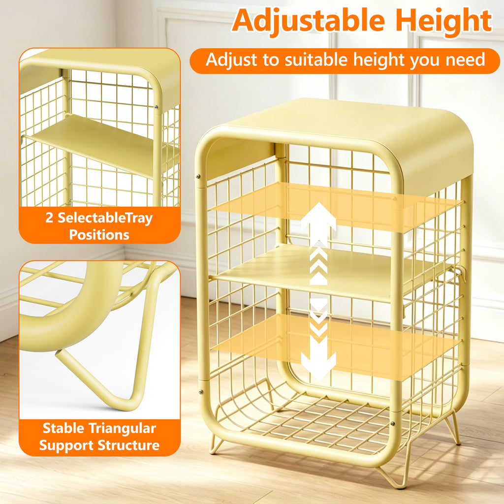 HAIMULI Nightstand with Storage, 3-Tier Open Shelf End Table, Hollow-out Design Metal Nightstand for Living Room, Bedroom, Narrow Bedside Table, Modern Room Decor Furniture, Yellow