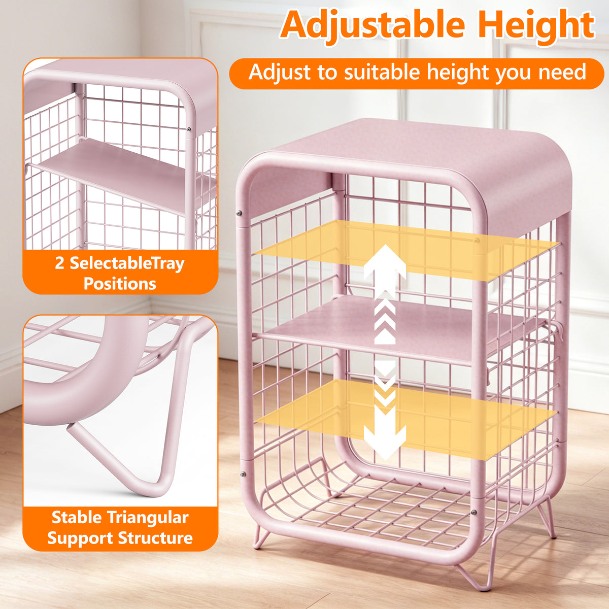 HAIMULI Nightstand with Storage, 3-Tier Open Shelf End Table, Hollow-out Design Metal Nightstand for Living Room, Bedroom, Narrow Bedside Table, Modern Room Decor Furniture, Yellow