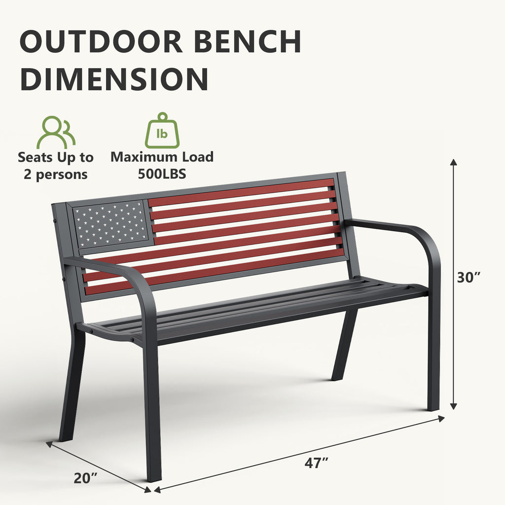 HAIMULI Anti-Rust Metal Bench Garden Bench with Back, All Weather Resistant Porch Benches for Outdoor Cast Iron Steel Frame Chair Waterproof, Black, 500 lbs