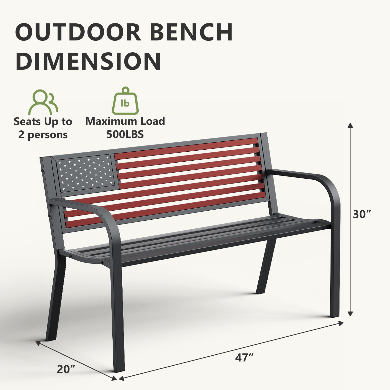 HAIMULI Anti-Rust Metal Bench Garden Bench with Back, All Weather Resistant Porch Benches for Outdoor Cast Iron Steel Frame Chair Waterproof, Black, 500 lbs