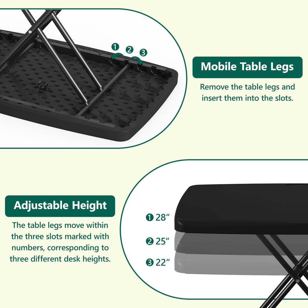 30 Inch Folding Table TV Tray, Portable Adjustable Height, X-shaped Frame Portable Work Table, Utility Foldable Desk for Small Spaces, Laptop & Couch, Camping, Pink