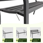HAIMULI Anti-Rust Metal Bench Garden Bench with Back, All Weather Resistant Porch Benches for Outdoor Cast Iron Steel Frame Chair Waterproof, Black, 500 lbs