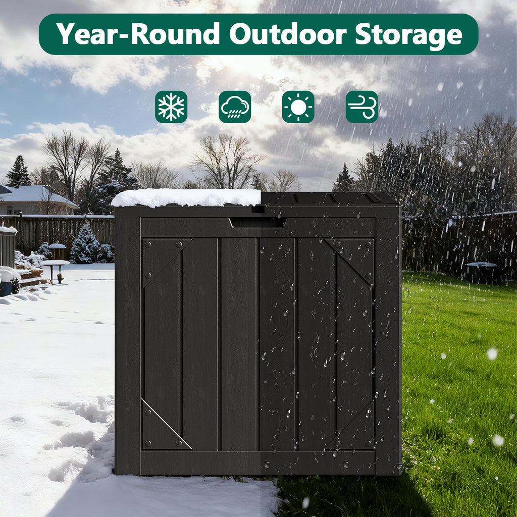 WASUHE 30 Gallon Resin Deck Box Waterproof Small Outdoor Storage Box for Patio Furniture Pool Accessories Indoor Storage for Cushion Garden Tools, UV Resistant, Lockable