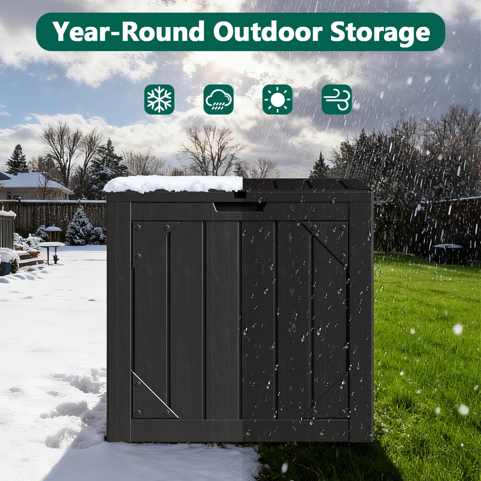 WASUHE 30 Gallon Resin Deck Box Waterproof Small Outdoor Storage Box for Patio Furniture Pool Accessories Indoor Storage for Cushion Garden Tools, UV Resistant, Lockable