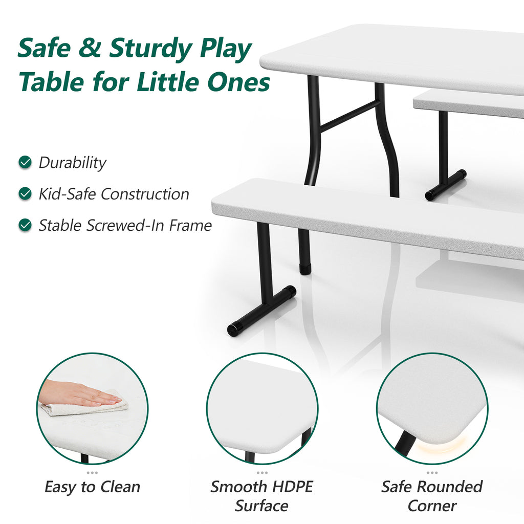 WASUHE 38" Outdoor Picnic Table Set, Heavy Duty All Weather Plastic Table Set for Small Spaces, Patio & Garden, Party, Compact