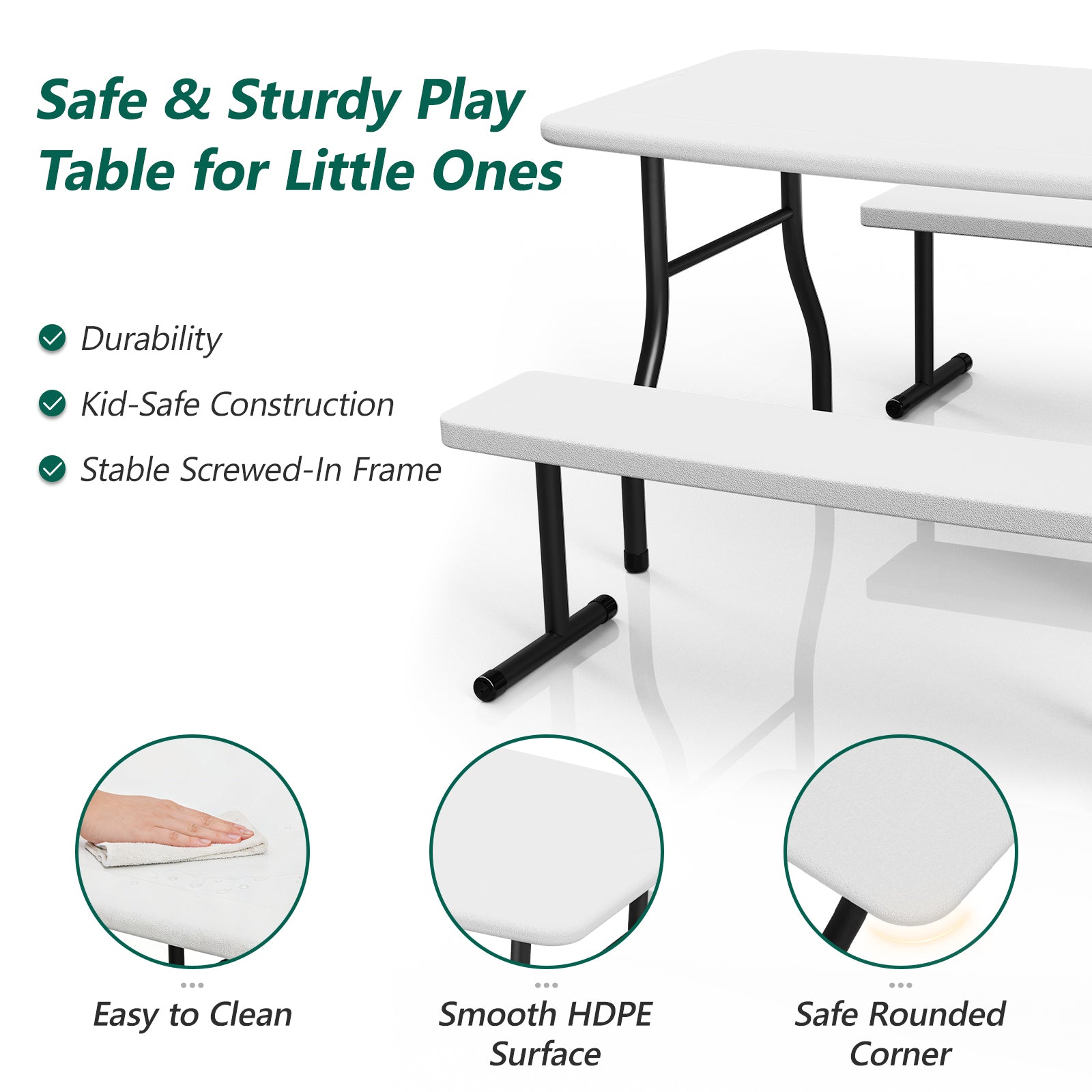 WASUHE 38" Outdoor Picnic Table Set, Heavy Duty All Weather Plastic Table Set for Small Spaces, Patio & Garden, Party, Compact