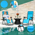 Zero Gravity Chair Set of 2 with Cup Holder & Removable Pillows, Adjustable Reclining Outdoor Patio Folding Chairs, Portable Lounge Chair for Poolside, Lawn, Beach, Camping