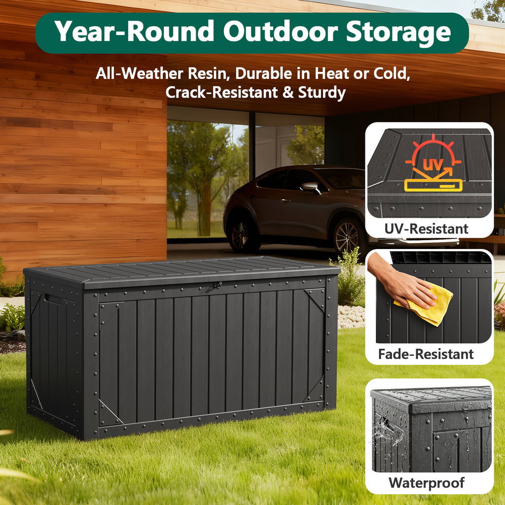 WASUHE 100 Gallon Large Deck Boxes Outdoor Waterproof, Lockable Patio Storage Box for Furniture,Pool Float, Garden Tools, Waterproof Outdoor Storage Cabinet, UV Resistant