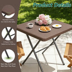 WLLJOY 27 Inch Patio Coffee Folding Table, Firm Utility Square Tea Table, Metal Rust-Proof Frame, for Patio, Garden, Picnic, Outside Portable Brown