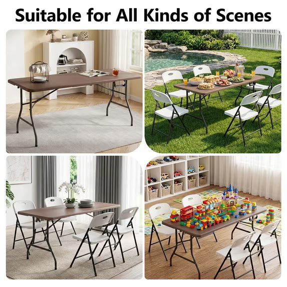 HaiNova 5ft Folding Table, Portable Heavy Duty Picnic Table with Portable Handle, Durable, Suitable for Dinner, Wedding, Camping, Black.