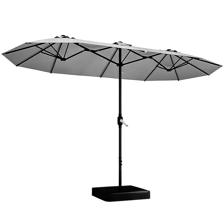 HaiNova 15Ft Large Outdoor Double-Sided Rectangle Umbrella with Base-Mounted, Foldable And Portable Sunshade For Pool, Beaches And Patio, Khaki