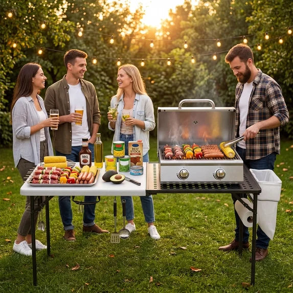 HaiNova Outdoor Folding Grill Table, 5 Foot Cook Table with Storage for Cooking Accessories, Foldable & Portable for Picnic, BBQ, and Party
