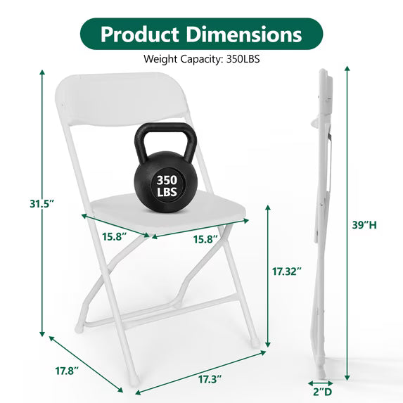 HaiCube 8 Pack White Plastic Folding Chair, Steel Frame, Portable Commercial Chair for Indoor Outdoor Events, Office, Wedding, Restaurant