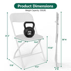 HaiCube 8 Pack White Plastic Folding Chair, Steel Frame, Portable Commercial Chair for Indoor Outdoor Events, Office, Wedding, Restaurant