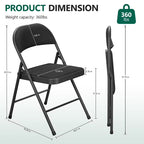 HaiCube 4-Pack Fabric Folding Chairs, Padded Seat & Back, Heavy Duty Metal Frame, Portable Foldable Chairs for Home, Party & Events, Black